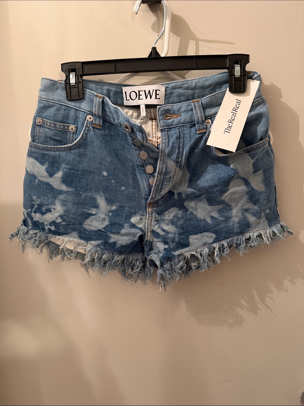 Loewe Light Blue Bleached Frayed Denim Shorts
